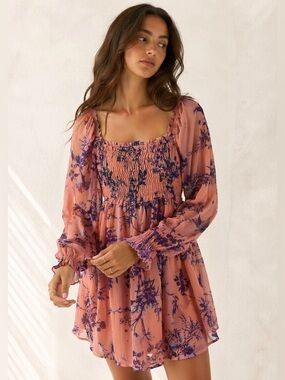 ASOS PINK AND BLUE ON OR OFF THE SHOULDER MIDI DRESS LONG SLEEVE